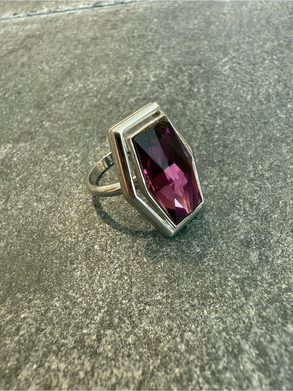 Sarah Coventry - Adjustable Sterling-Style Ring with Faceted Amethyst-Color Gem